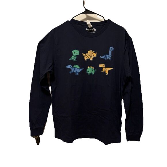 TeeTurtle Long Sleeve Cotton Origami Dinosaur Graphic Tee Size L - Picture 1 of 6